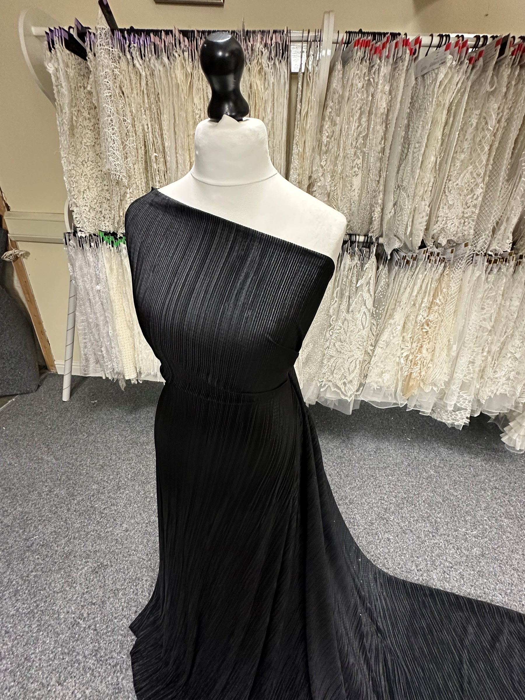Black Pleated Polyester Fabric - Leeway