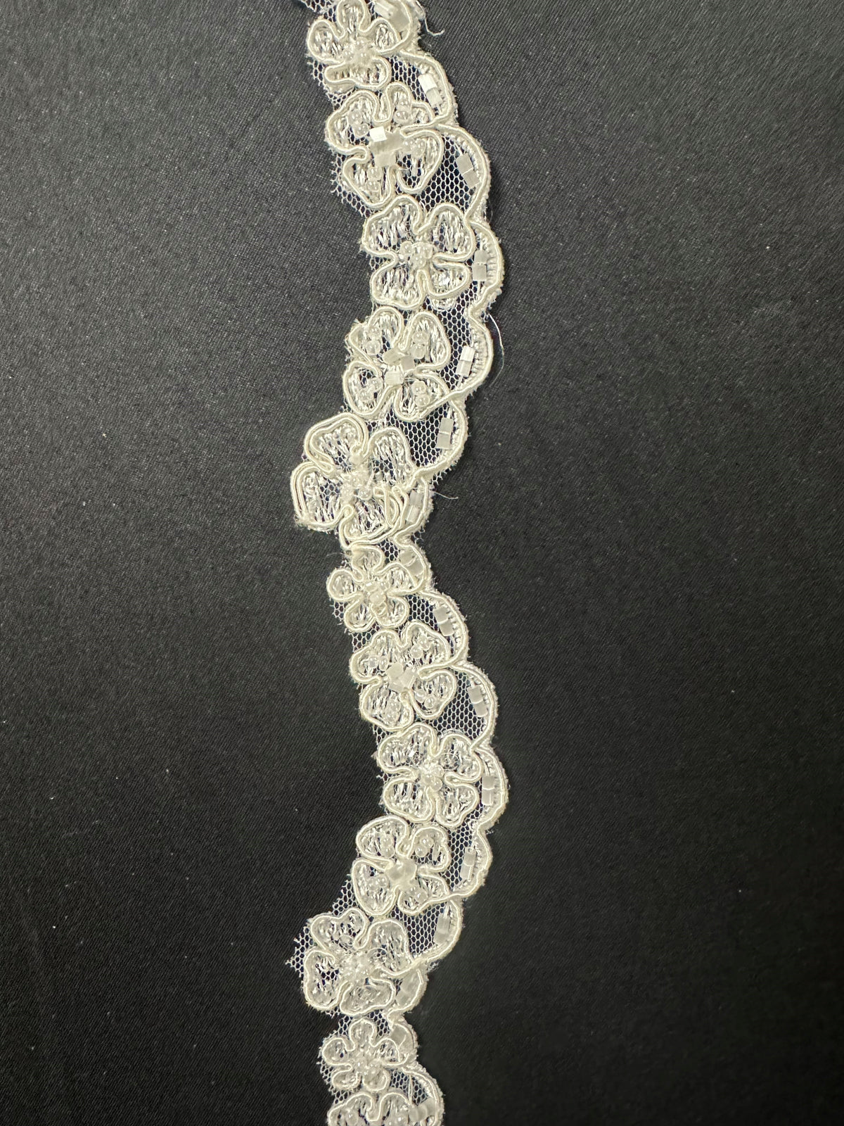 Ivory Beaded and Corded Lace Trim - T 457 (CF)
