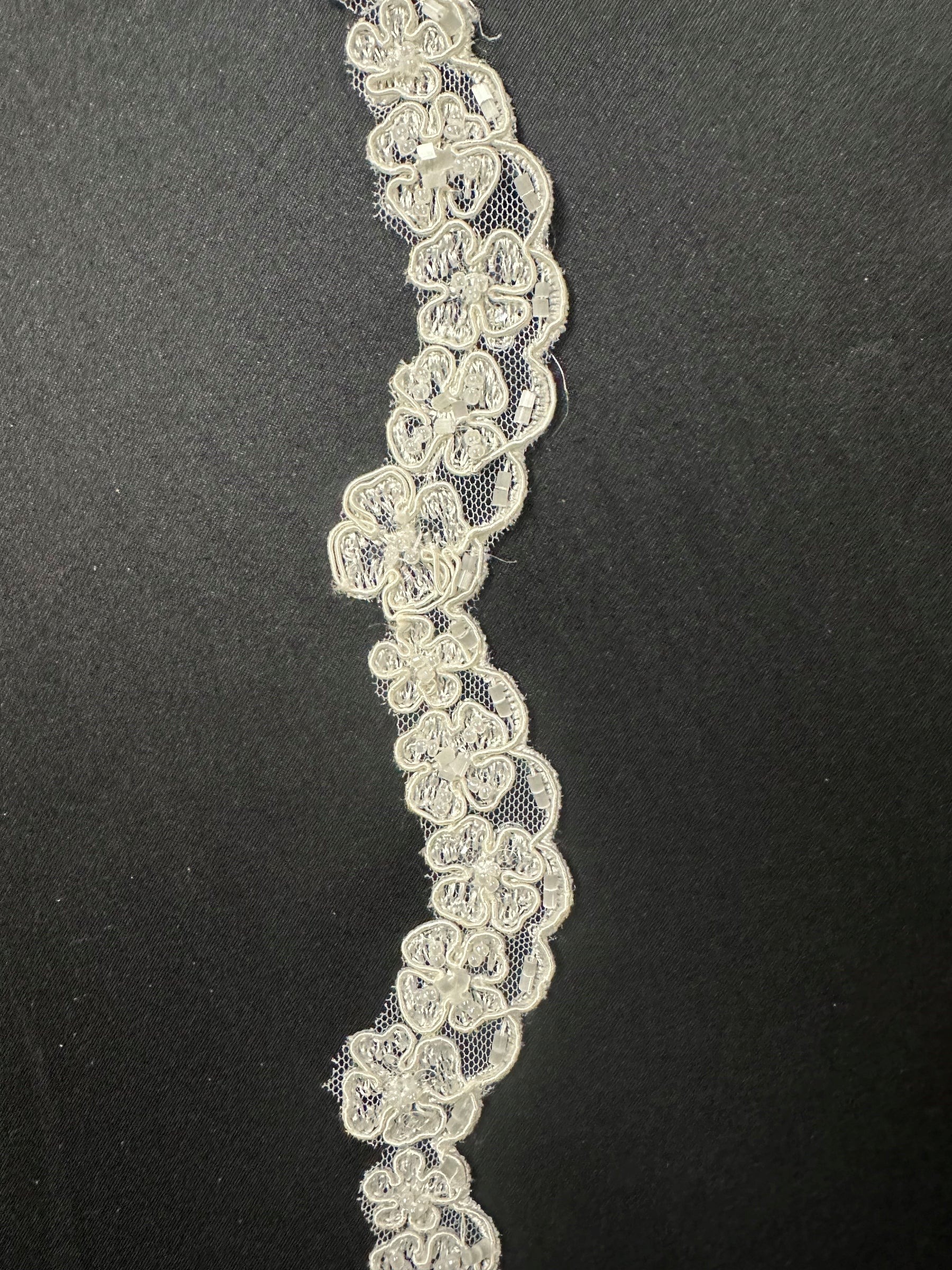 Ivory Beaded and Corded Lace Trim - T 457 (CF)