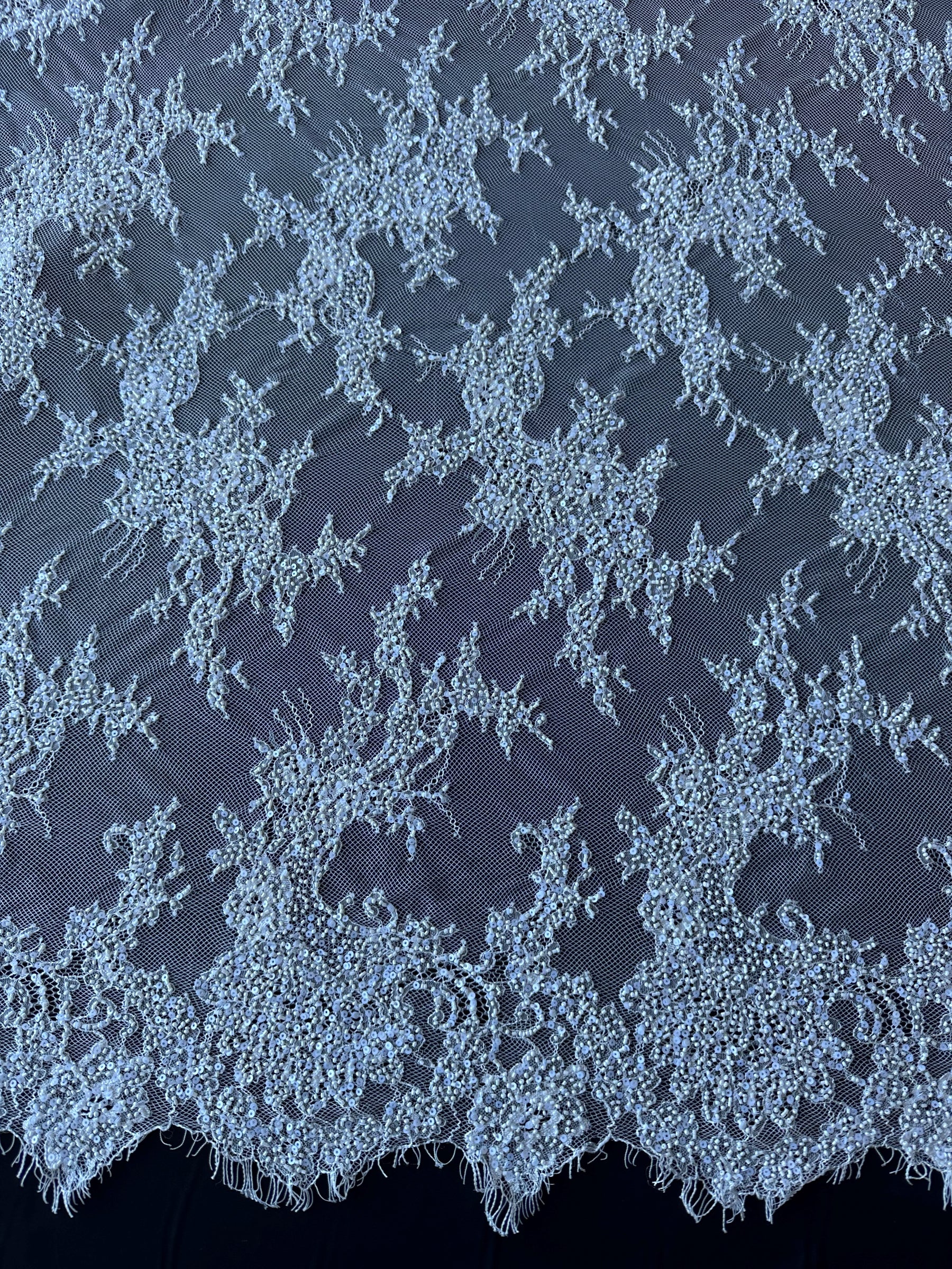 Ivory Hand Beaded Raschel Lace - Decima