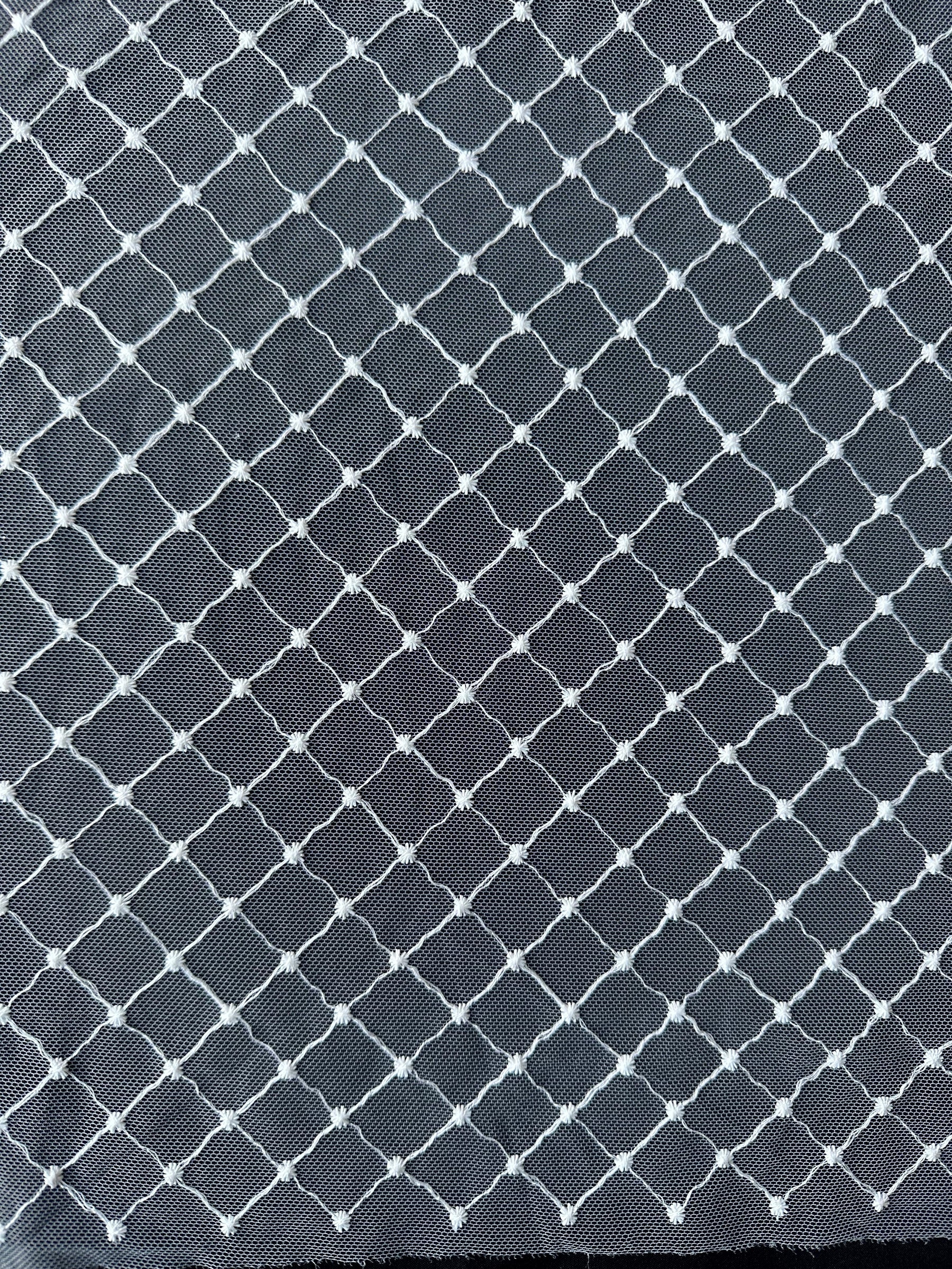 Ivory Embroidered Lattice Lace - Quadira