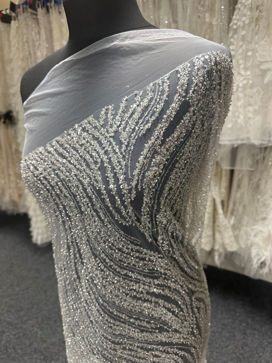 Ivory Beaded Sequinned Lace Portious