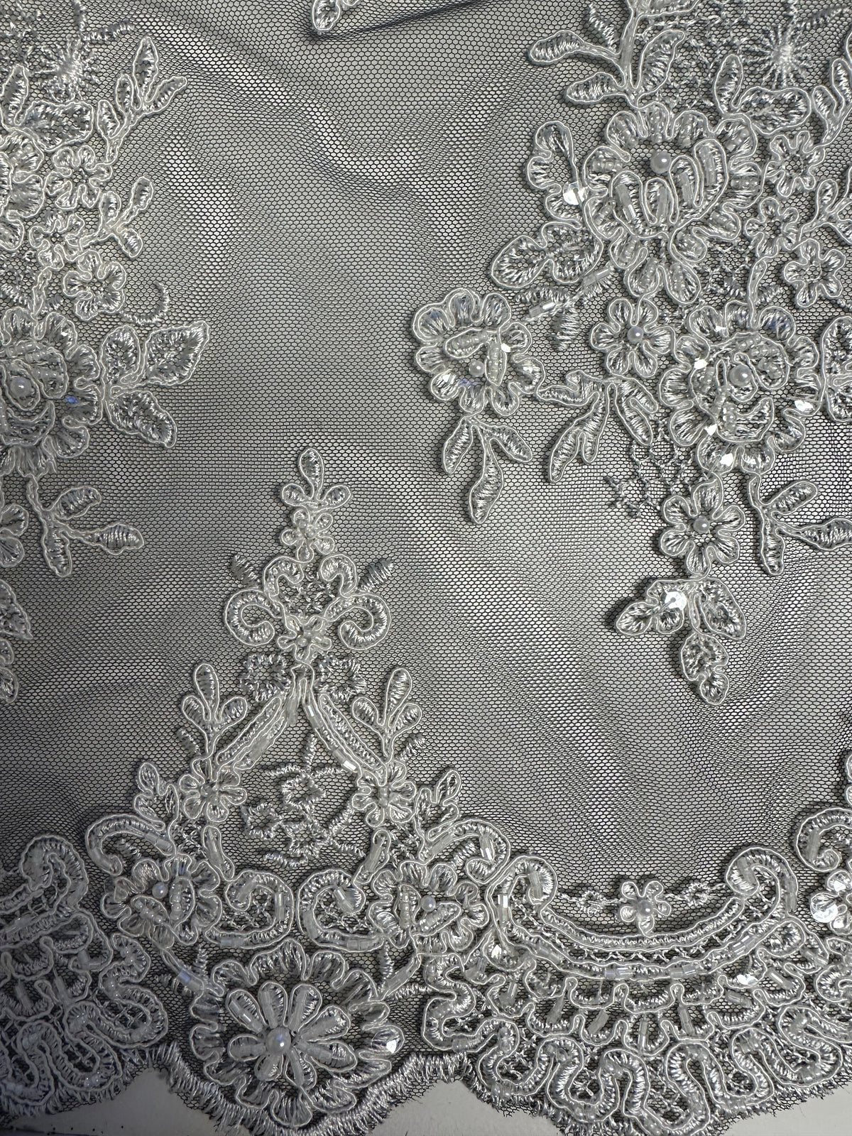Ivory Corded Embroidery on Black Lace - Sarina (CF)