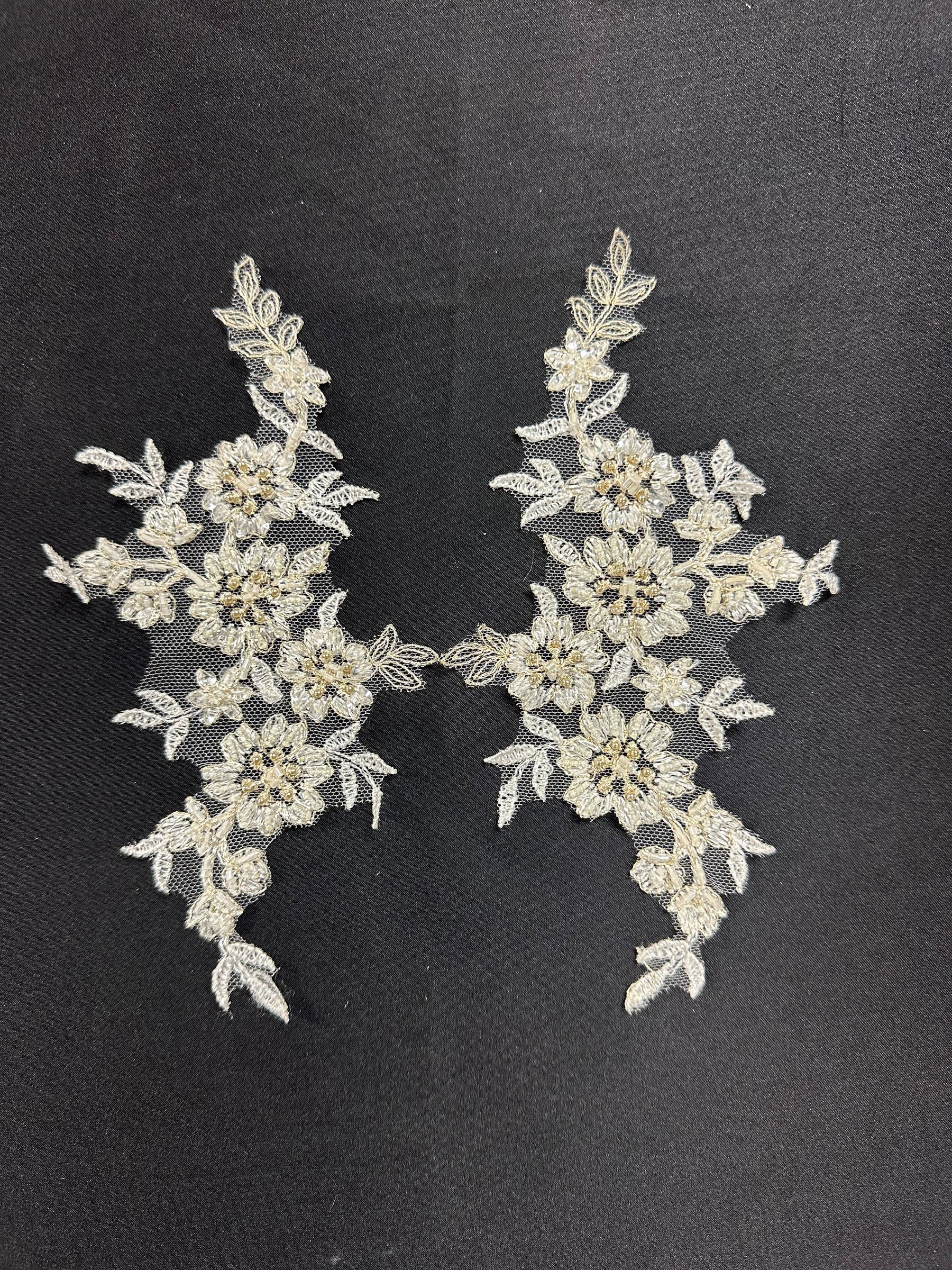 Ivory Beaded Lace Appliques - Ream