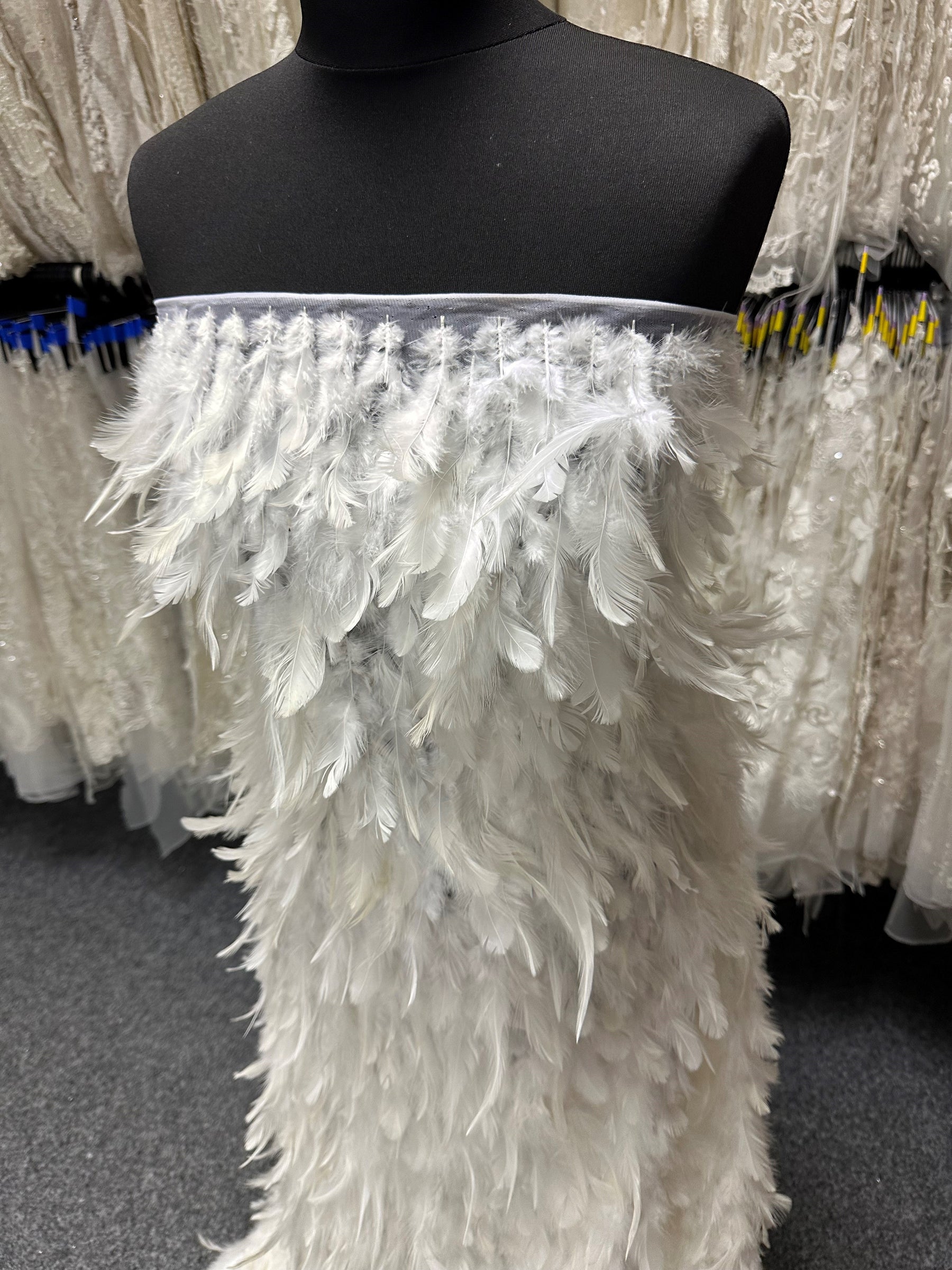 Ivory Feather Embellished Tulle - Quill