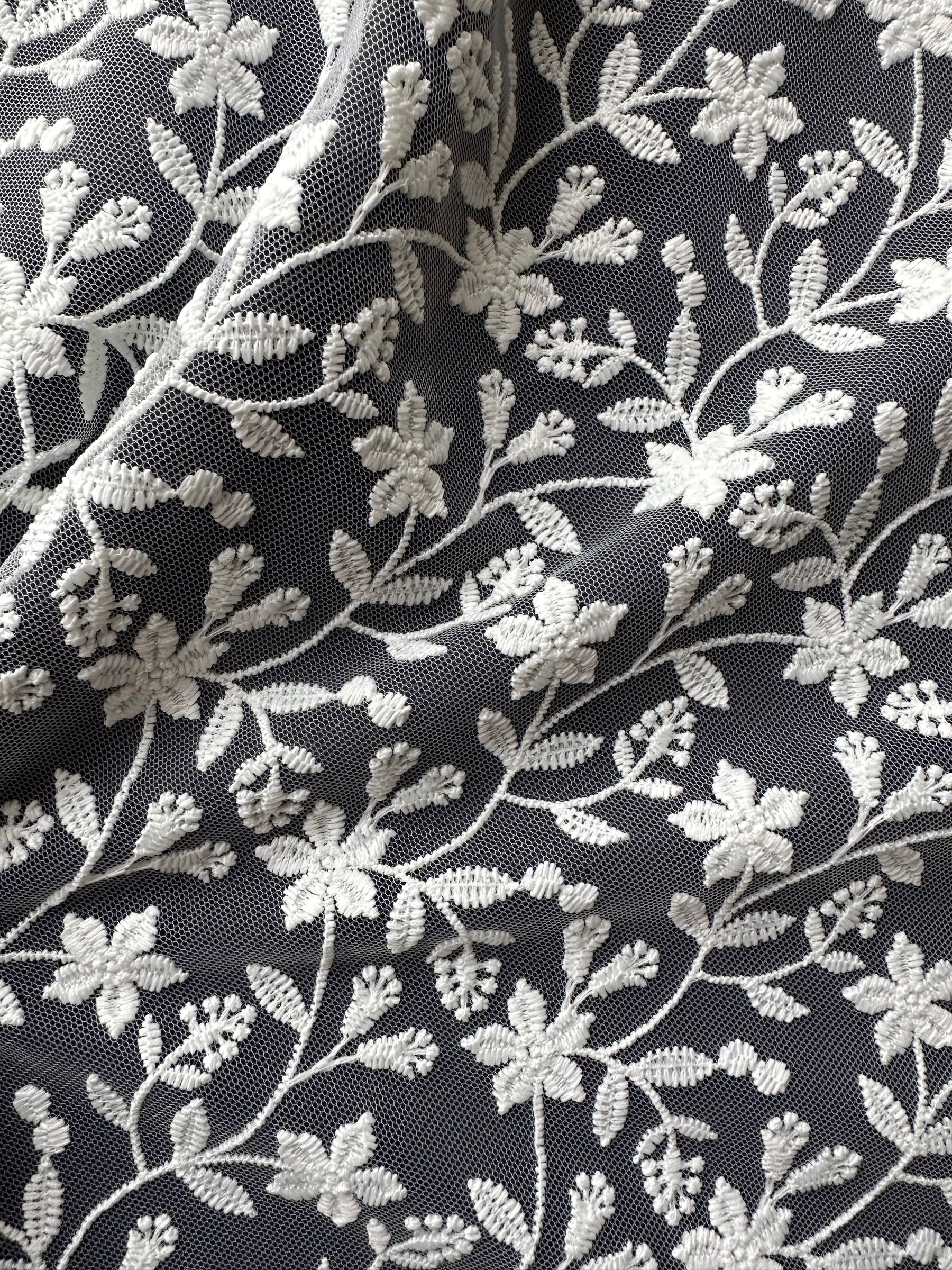 Ivory Embroidered Flower Lace - Lizzy