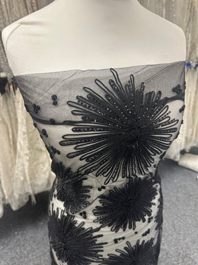 Black Corded & Sequinned Lace - Danuta