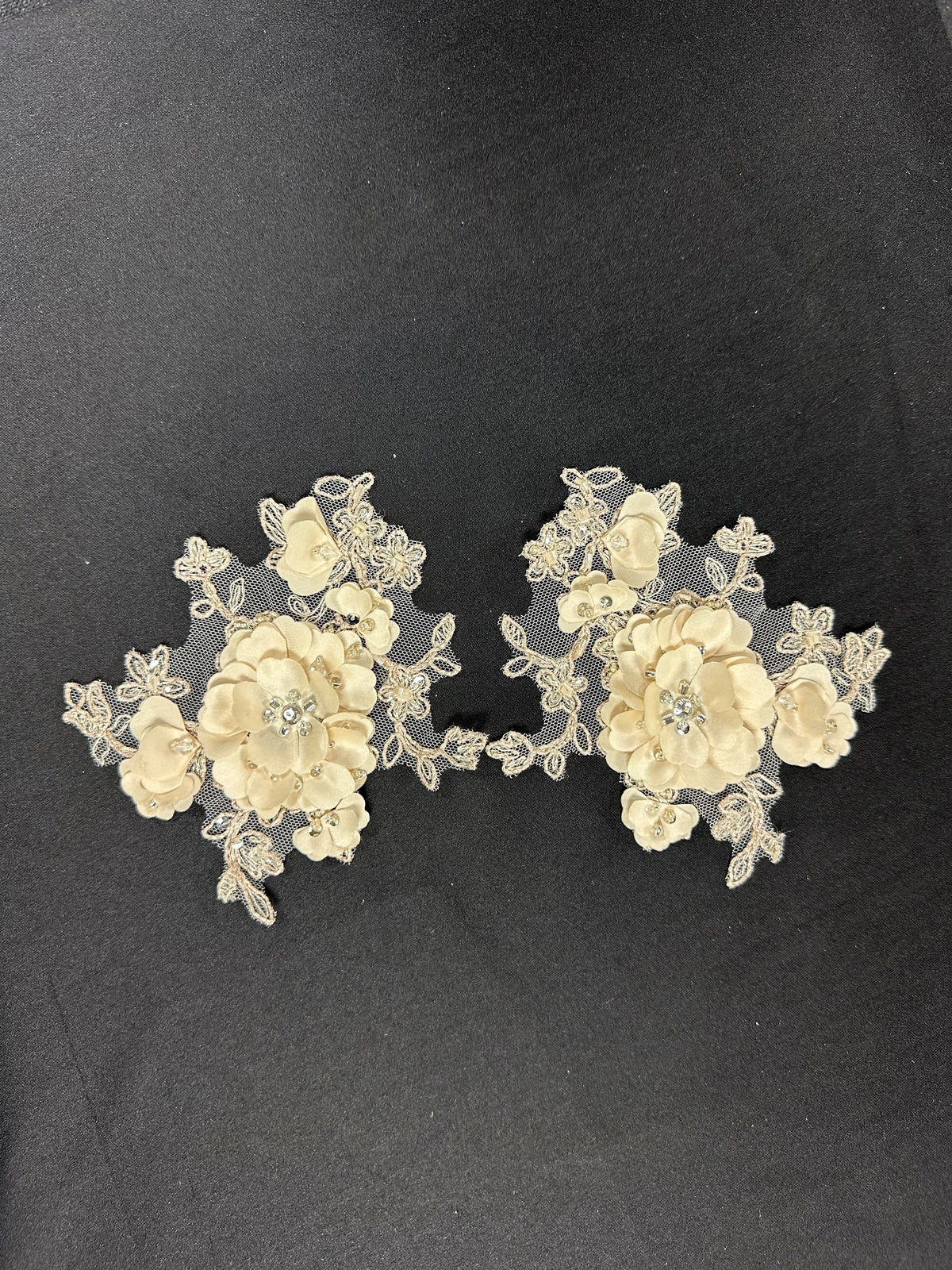 Champagne Beaded 3D Lace Appliques - T286