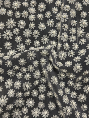 White Daisy Glitter Tulle - Jitter