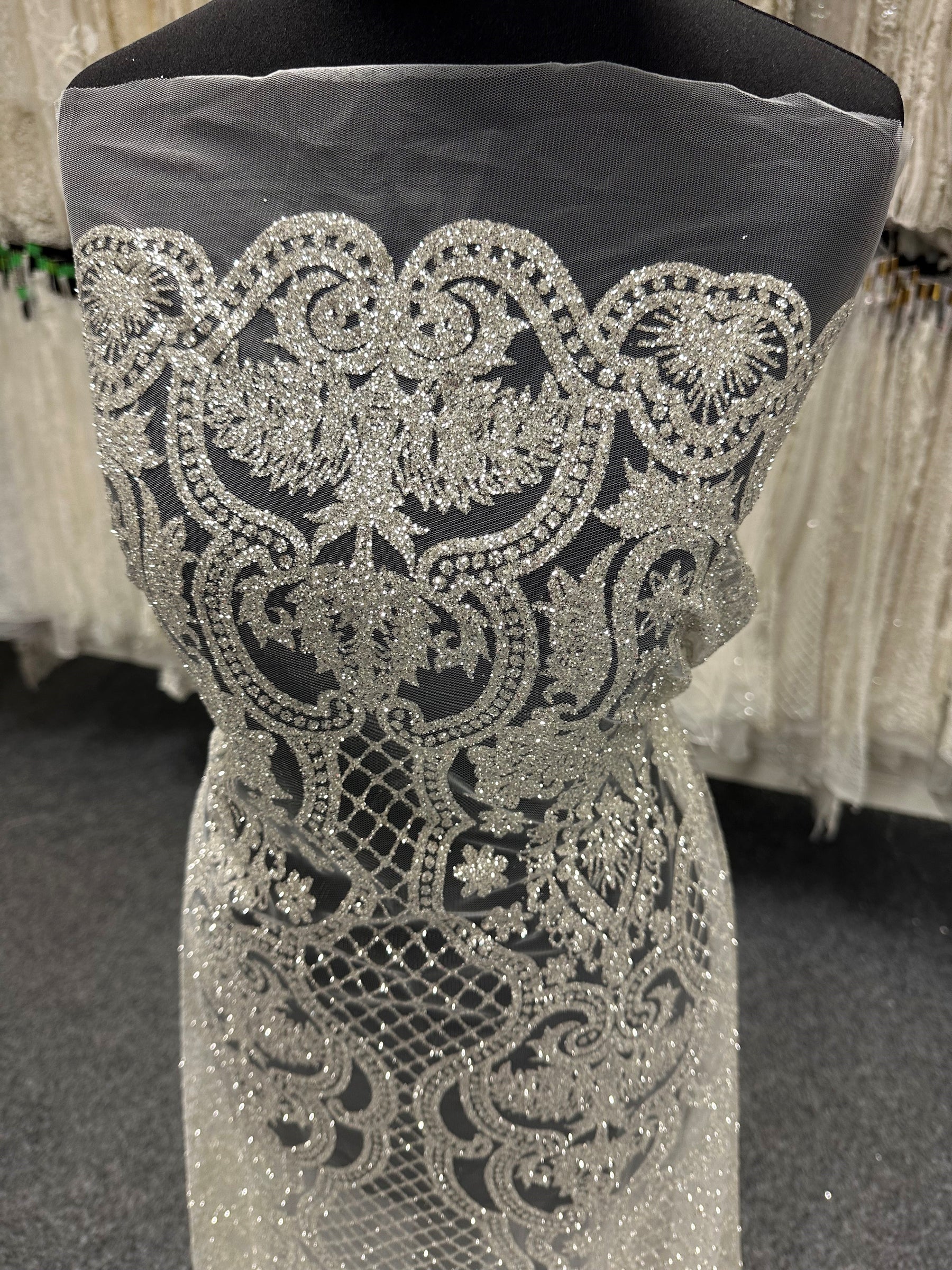 Ivory Latticed Glitter Tulle – Ballgown