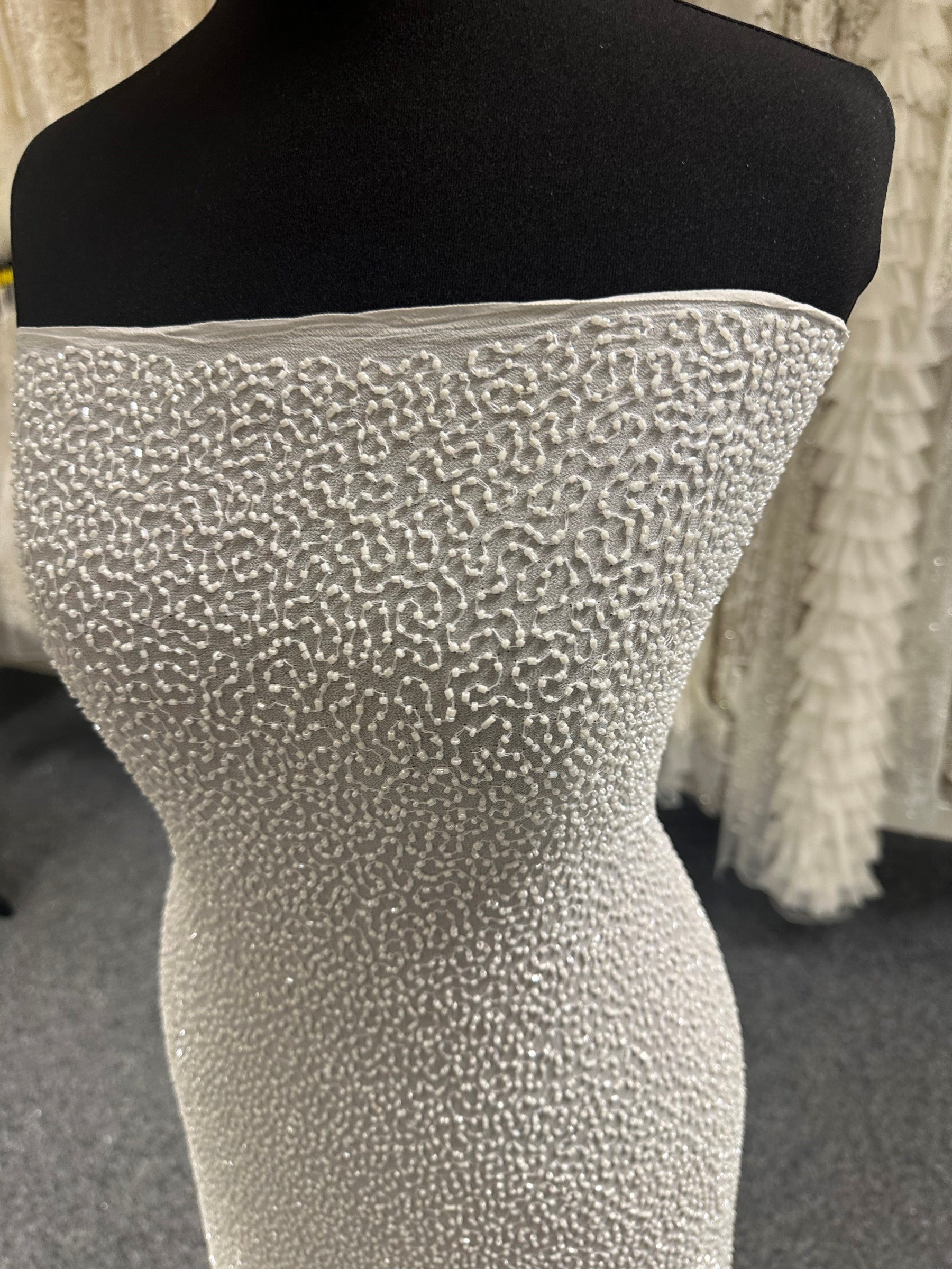 Elegant Ivory Beaded Fabric – Allura
