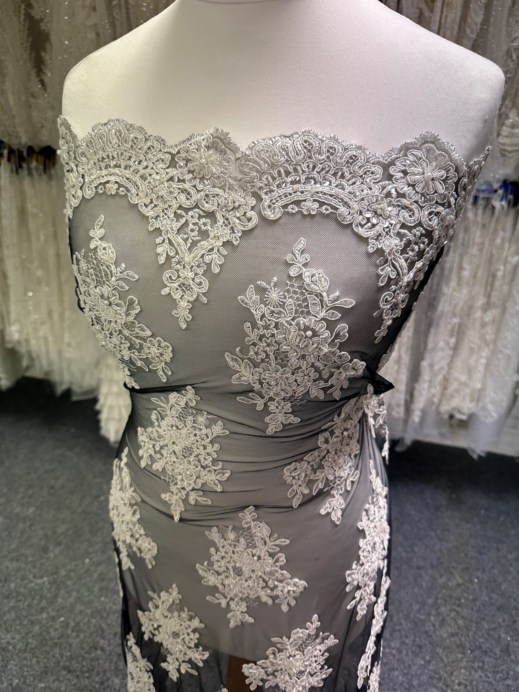 Ivory Corded Embroidery on Black Lace - Sadiki