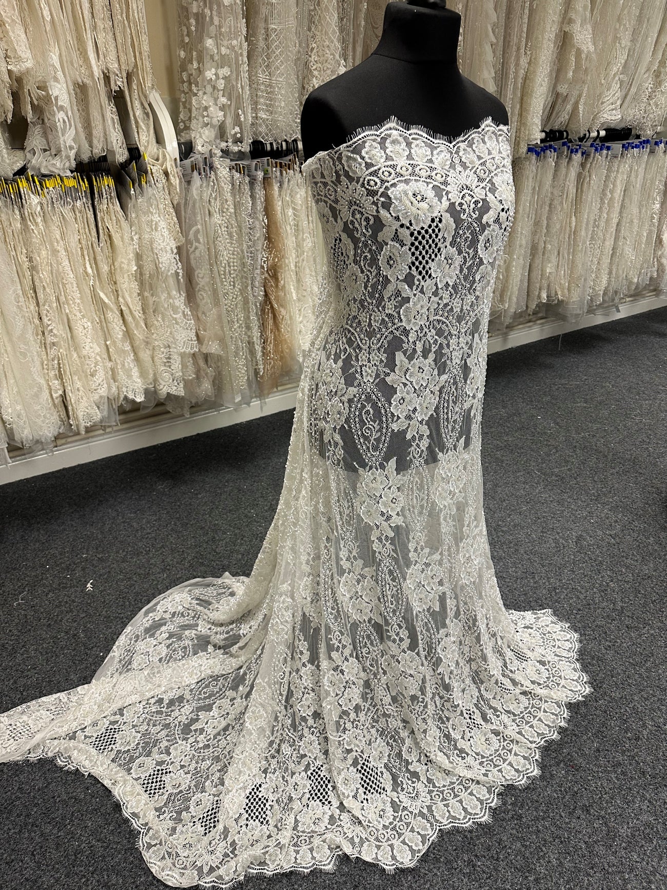 Pale Ivory Hand Beaded Raschel Lace Cheryldene