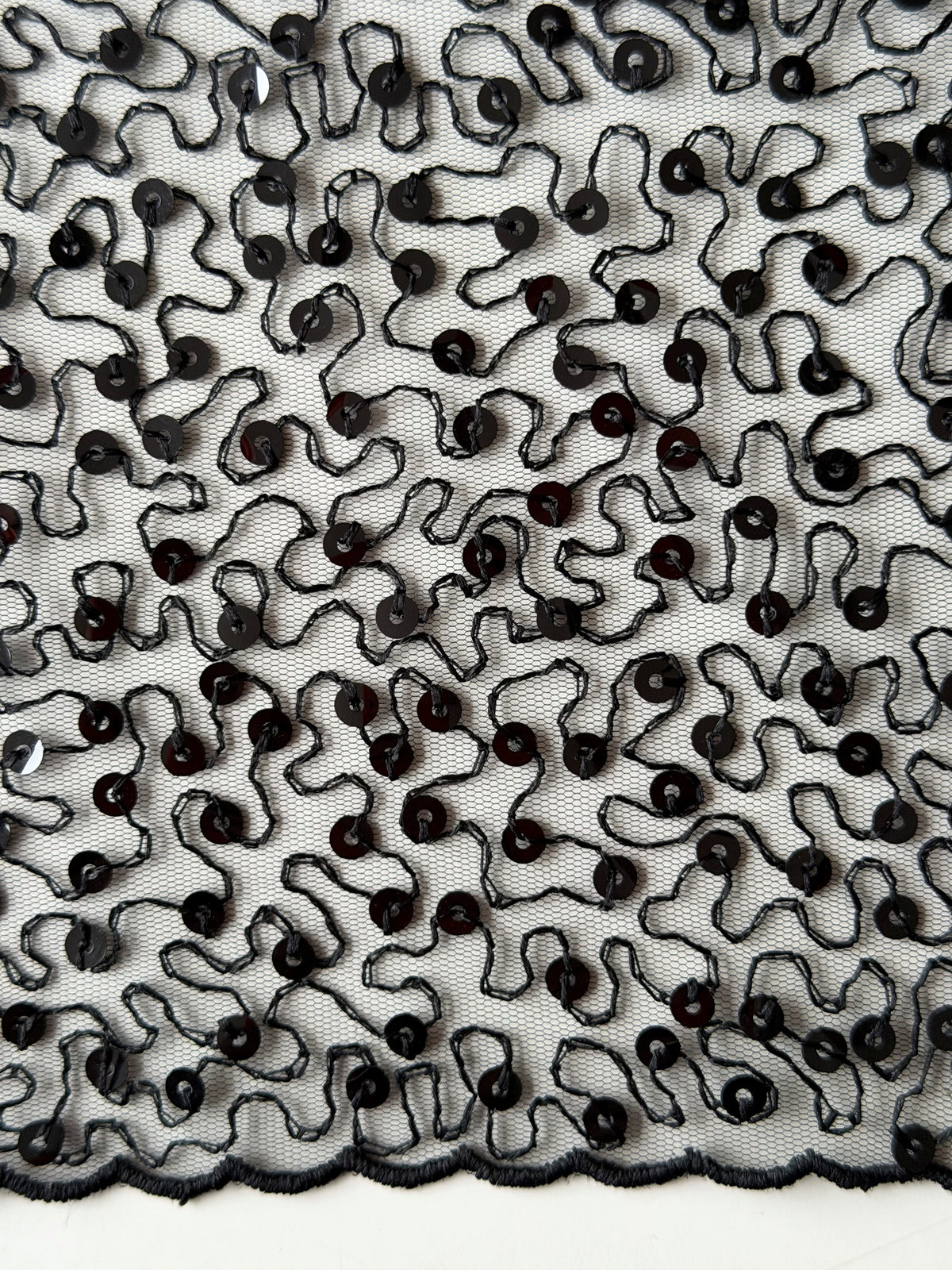 Black Embroidered Sequin Tulle – EB3001