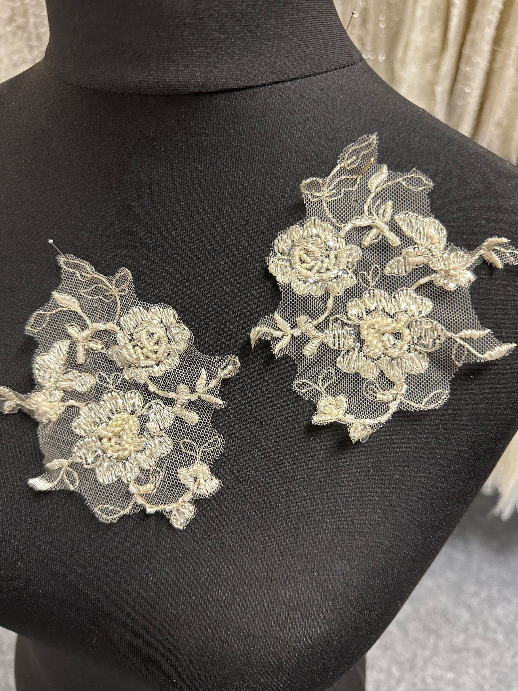 Cappuccino Bead Embellished Lace Appliques - Sappy