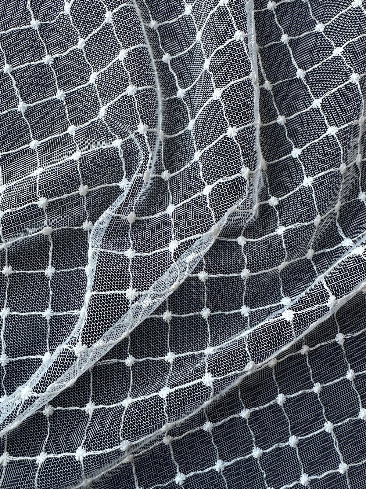 Ivory Embroidered Lattice Lace - Quadira