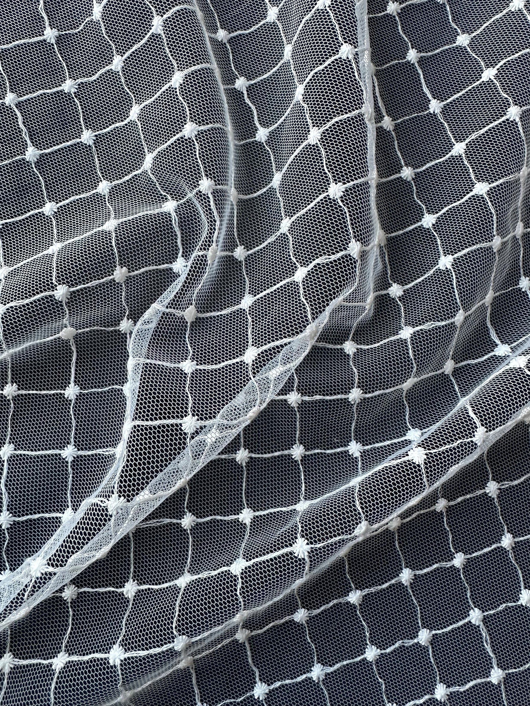 Ivory Embroidered Lattice Lace - Quadira