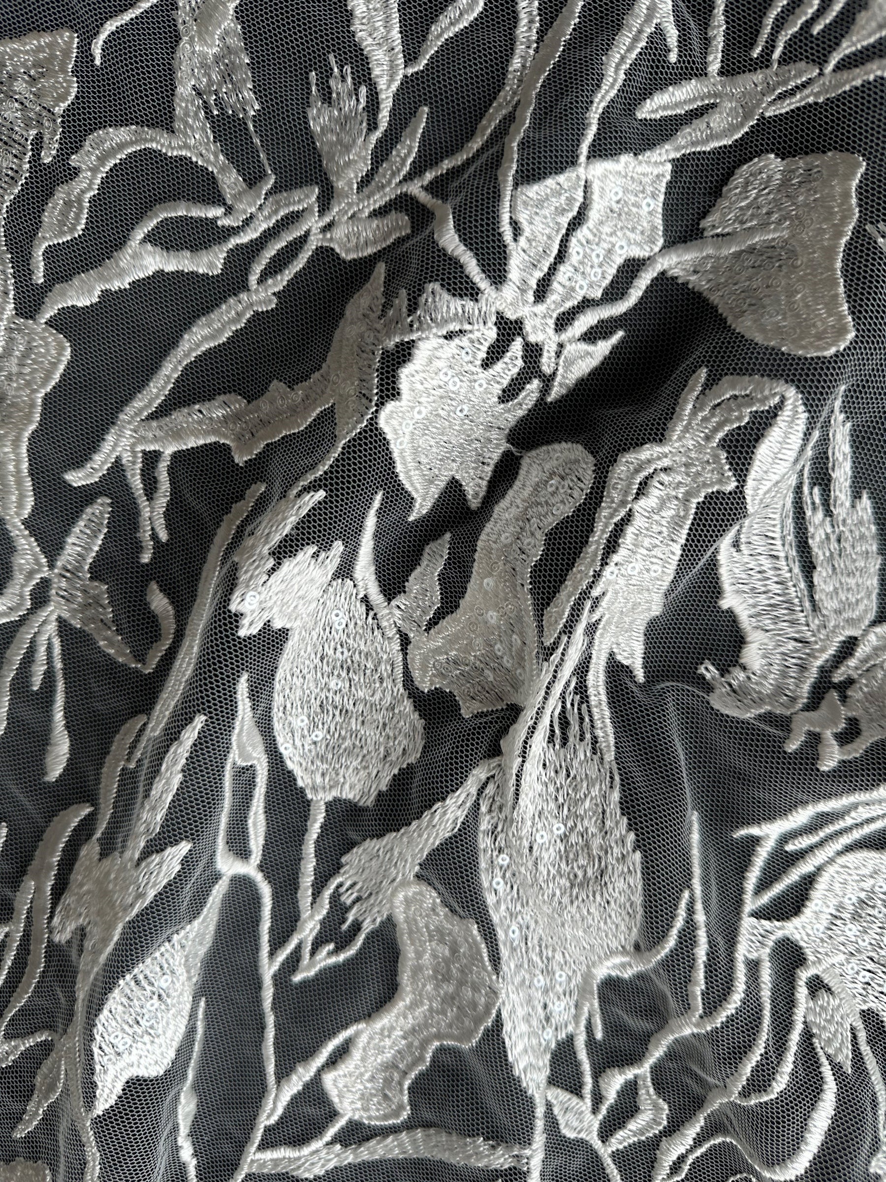 Ivory Sequin Embellished Embroidered Lace - EB3026