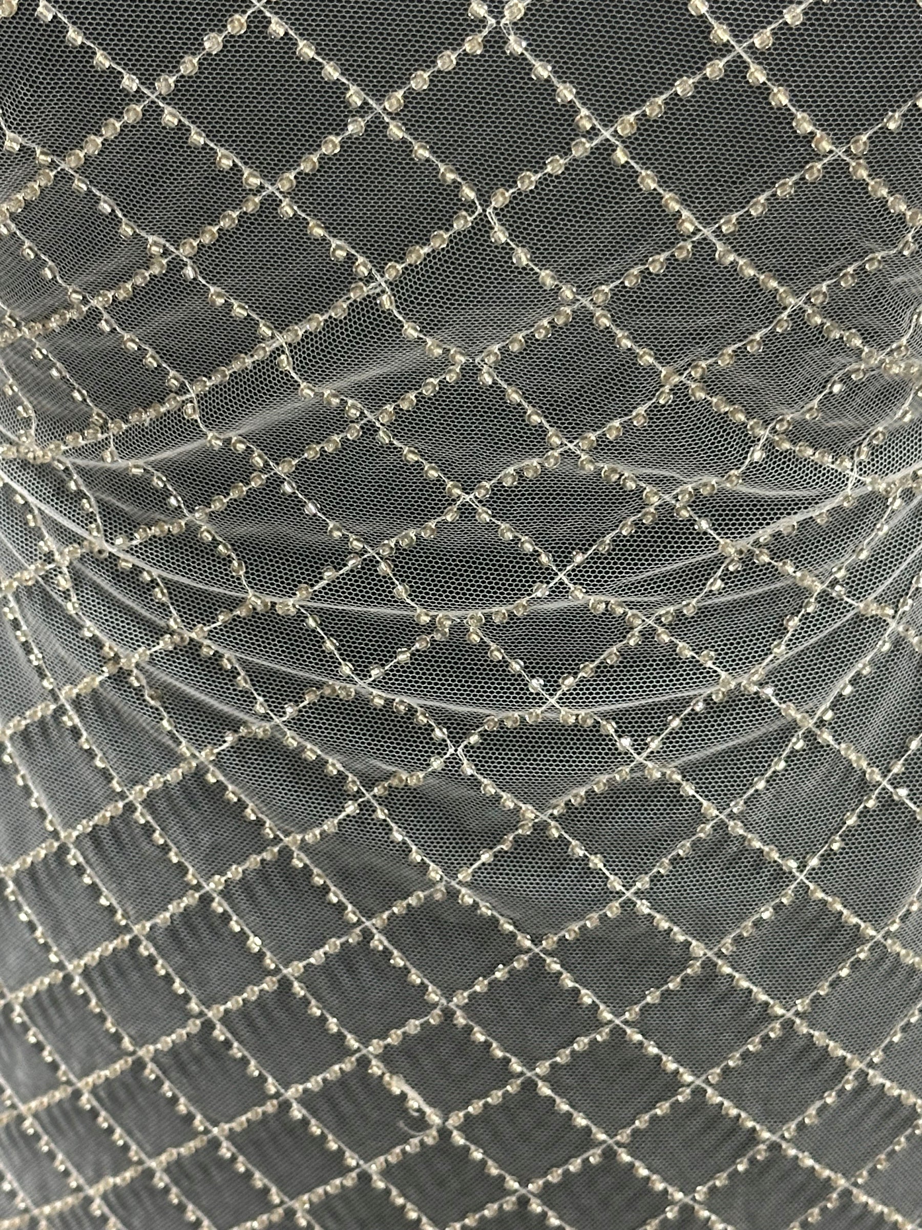 Ivory Beaded Lattice Lace - Placate