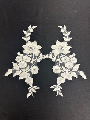 Ivory Unbeaded Embroidered Lace Appliques - AP 534 U