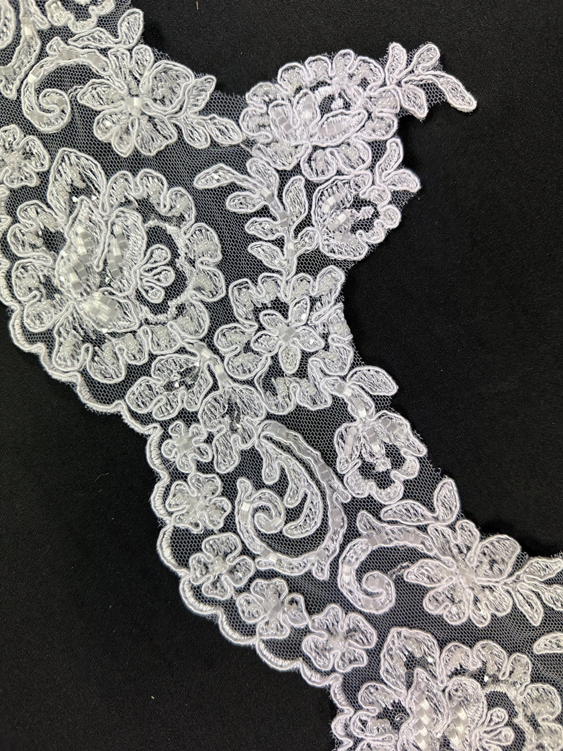 White Beaded & Corded Lace Trim - Noisy