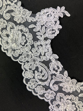 White Beaded & Corded Lace Trim - Noisy