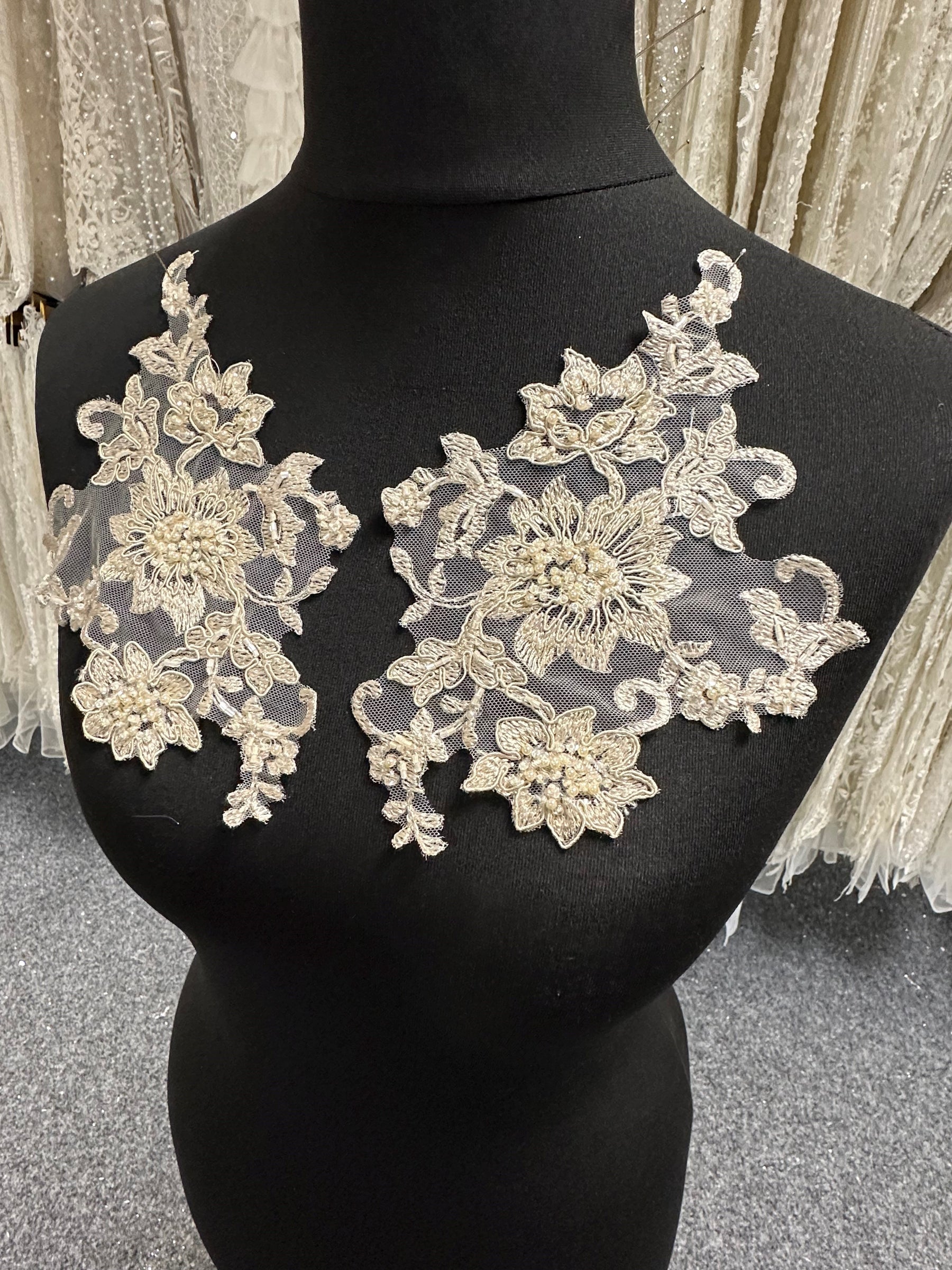 Cappuccino Beaded and Corded Lace Appliques - Zara (CF)