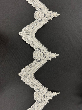 Ivory Embroidered Lace Trim with Beading - Topiary