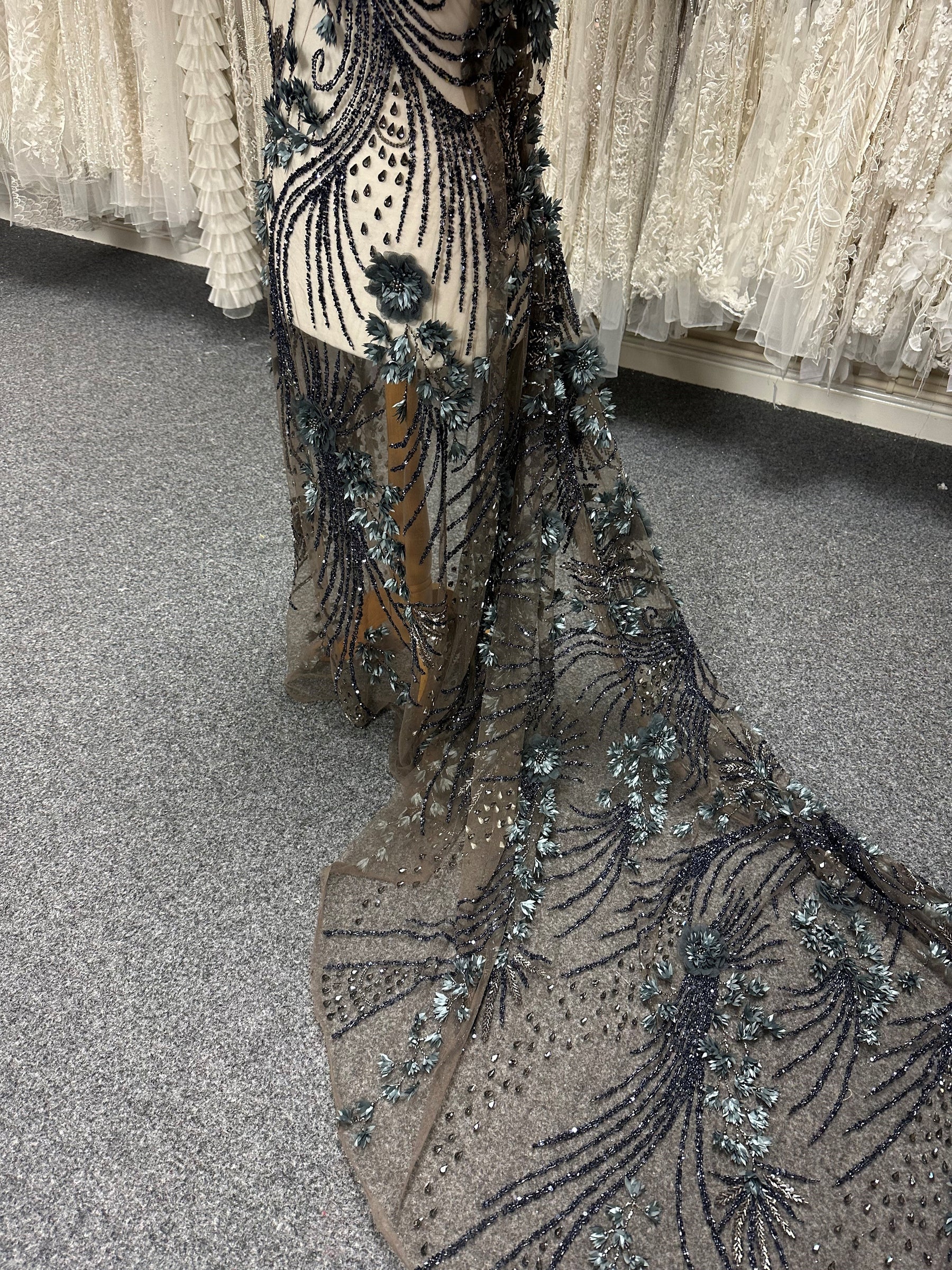 Navy Blue Beaded Lace - Edie