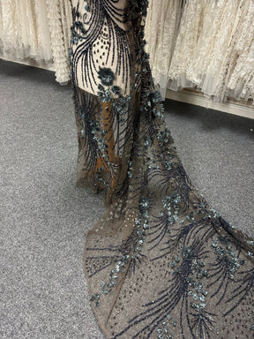 Navy Blue Beaded Lace - Edie