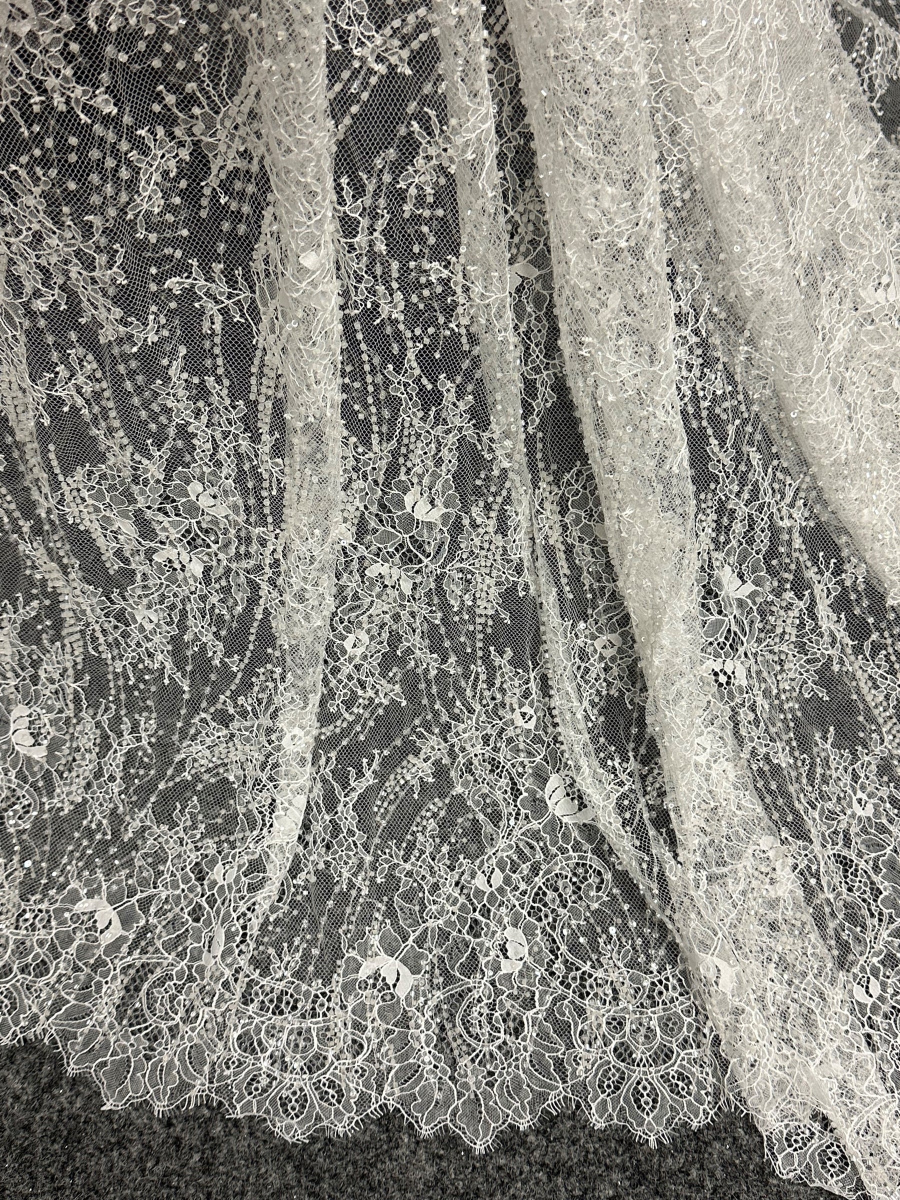 Ivory Corded and Sequin Lace - Cappie