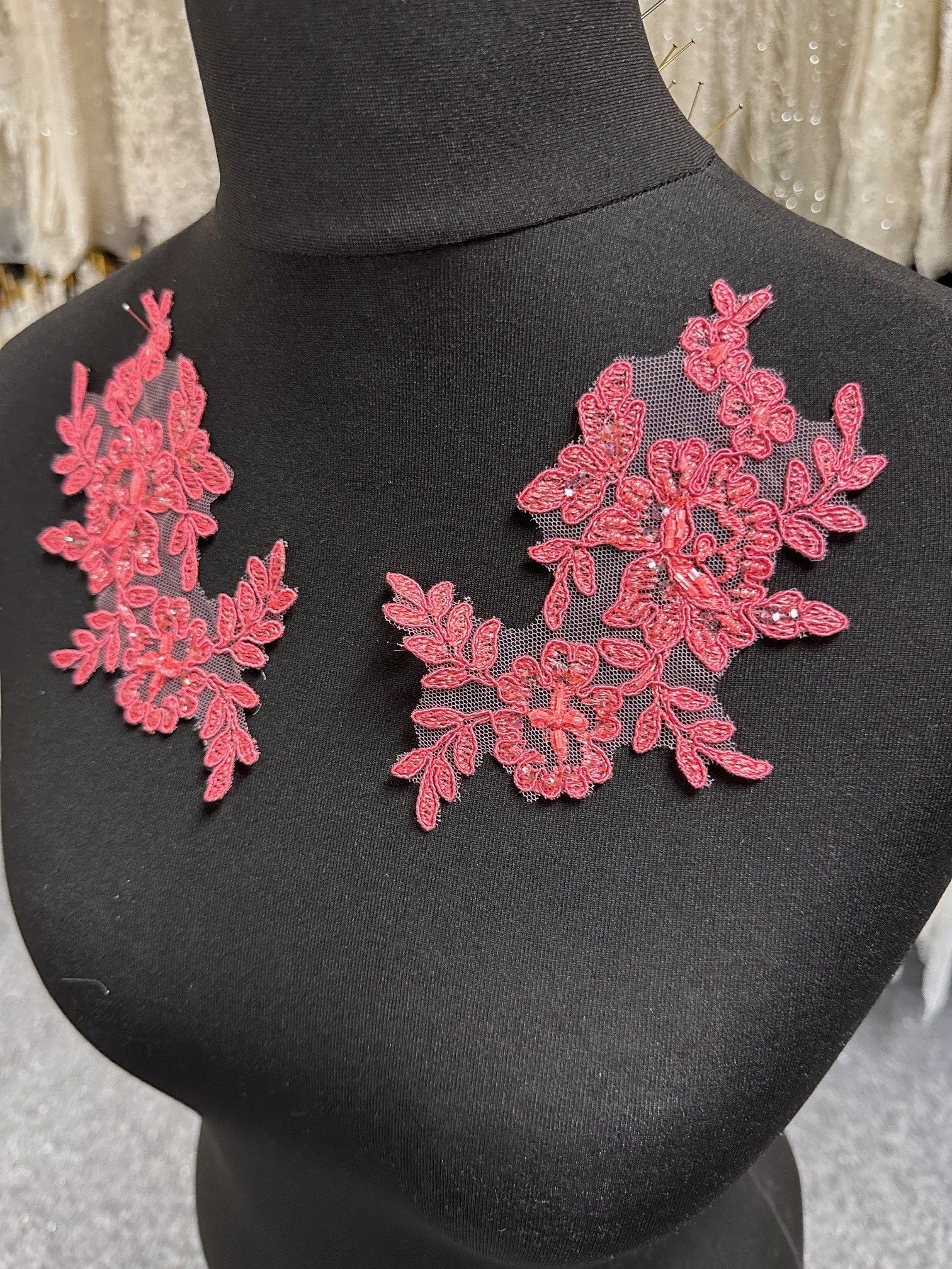Pink Beaded Lace Appliques - AP 265 Beaded
