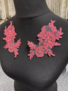 Pink Beaded Lace Appliques - AP 265 Beaded