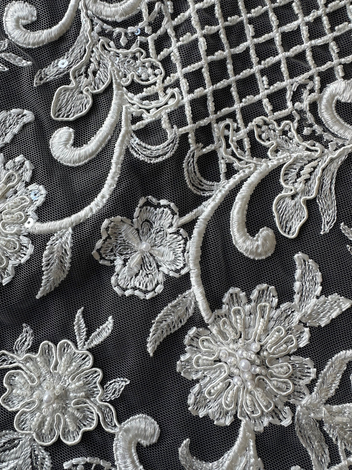 Ivory Beaded Lattice Lace - Zorb