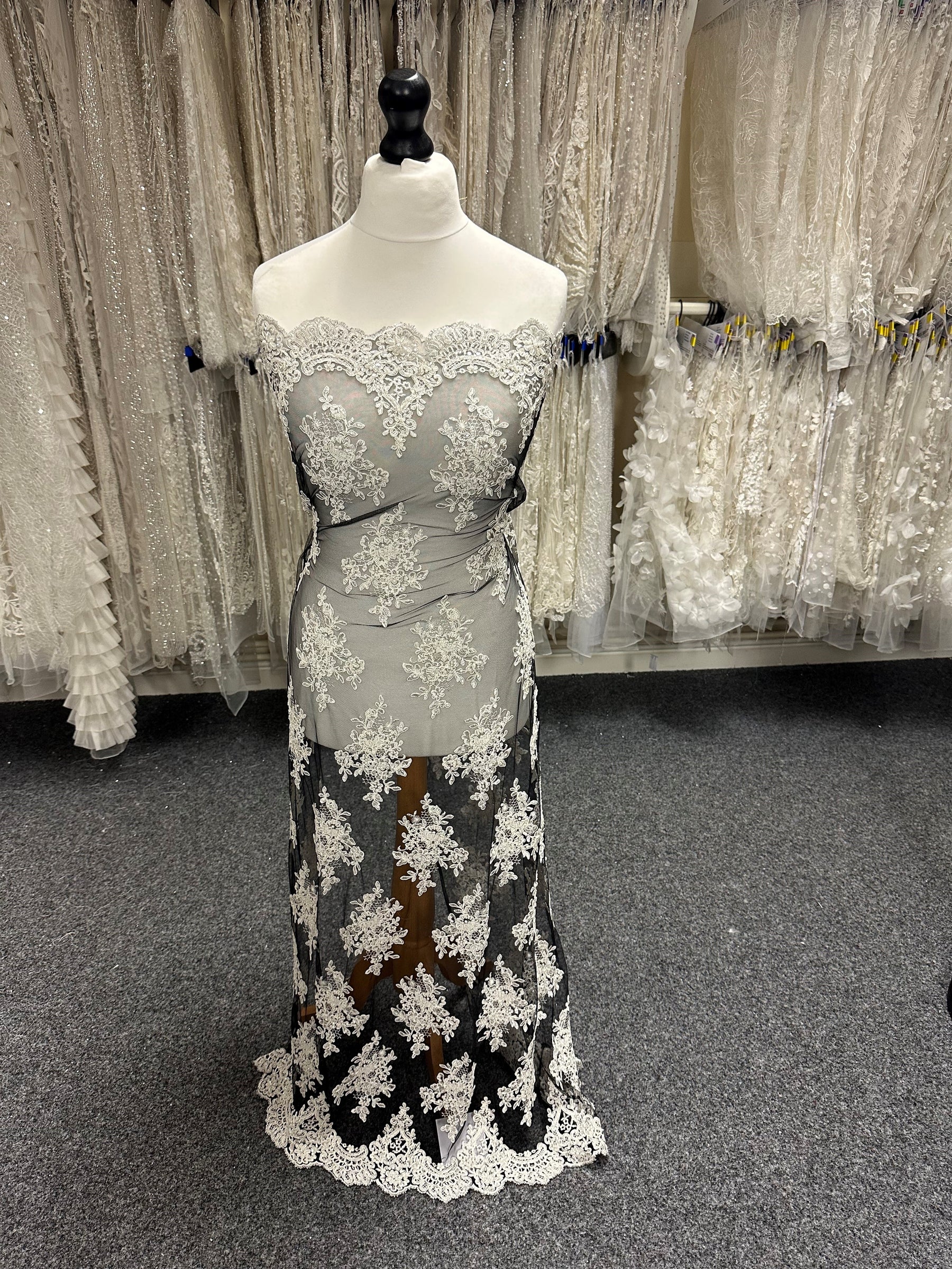 Ivory Corded Embroidery on Black Lace - Sadiki