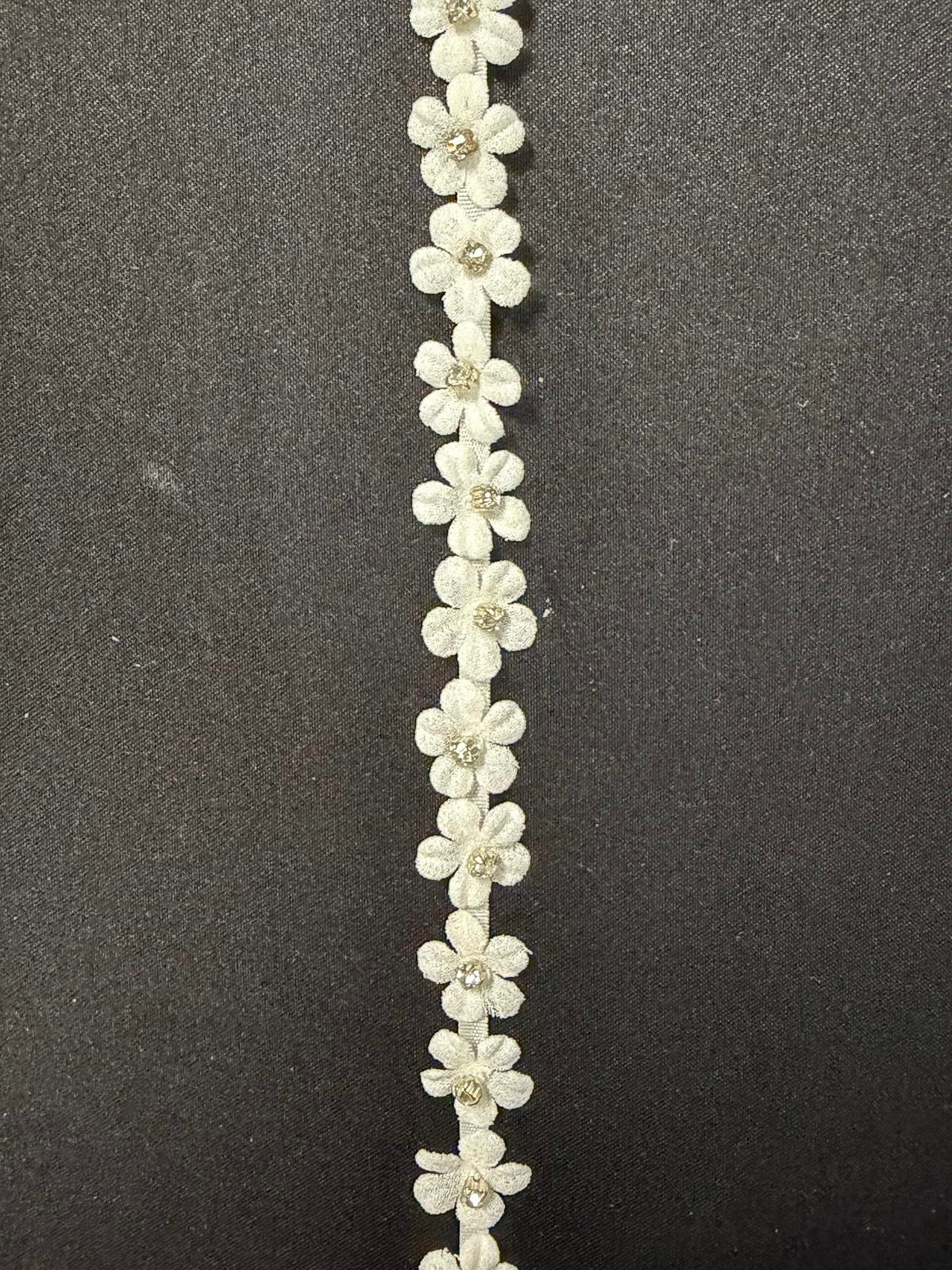 Ivory 3D Georgette Flower Crystal Edging - EH1020