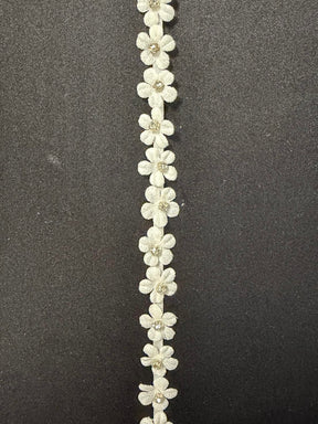 Ivory 3D Georgette Flower Crystal Edging - EH1020