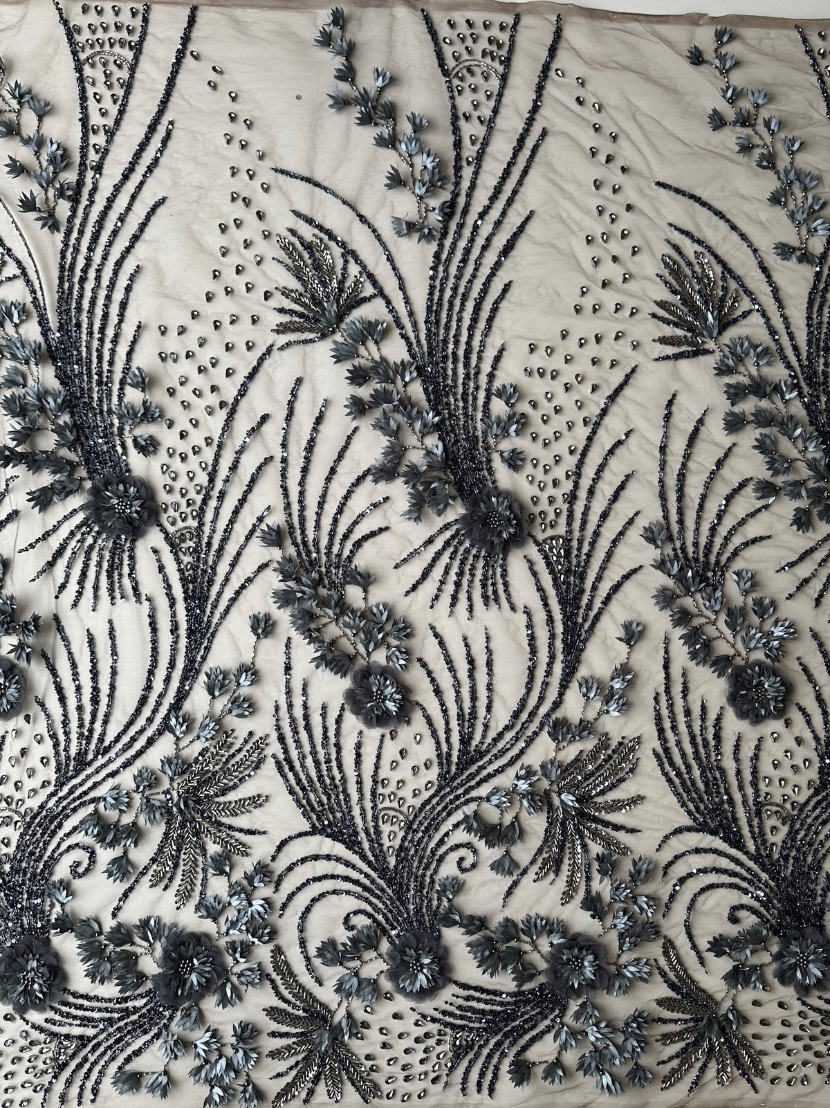 Navy Blue Beaded Lace - Edie