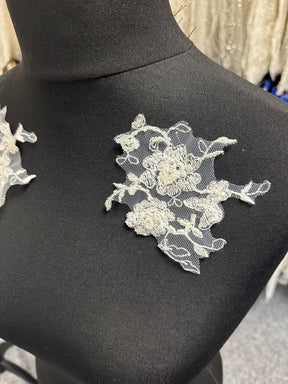Ivory Bead Embellished Lace Appliques - Sappy