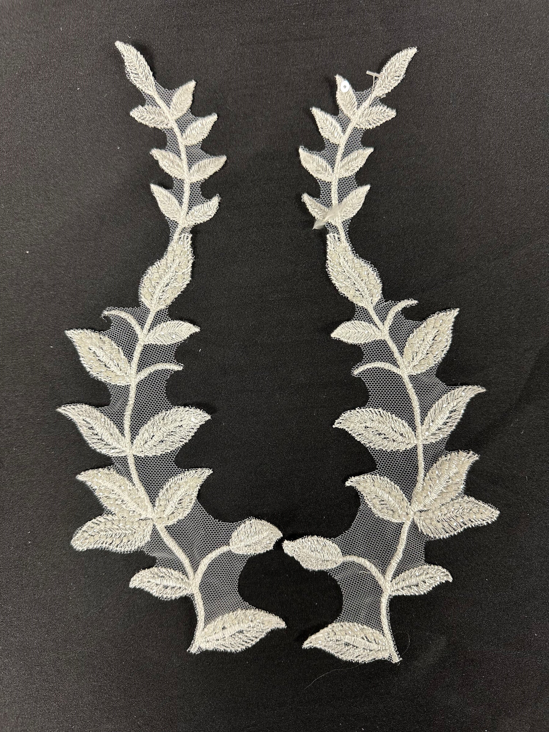 Ivory Beaded Embroidered Lace Appliqués - AP 256