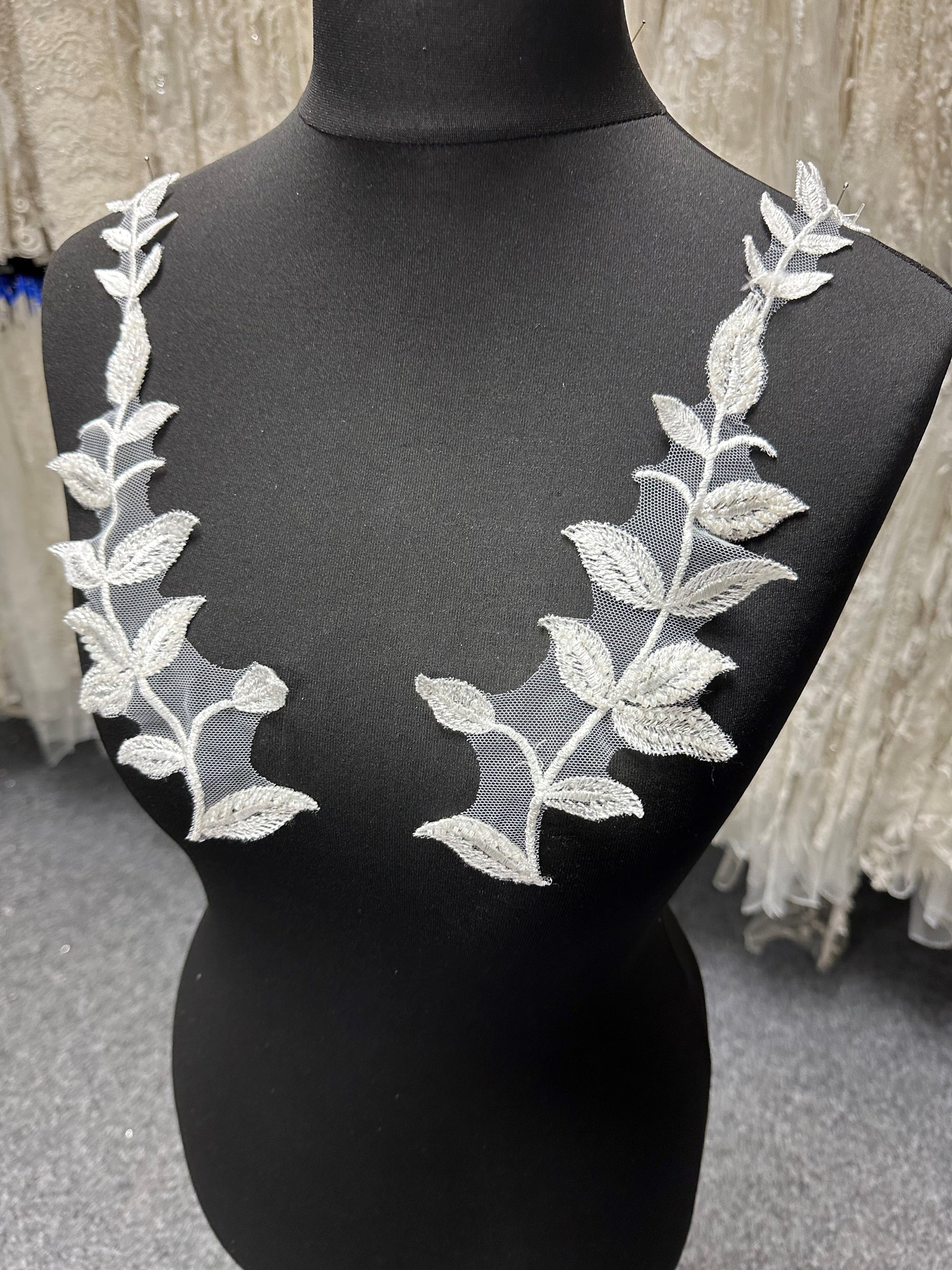 Ivory Beaded Embroidered Lace Appliqués - Dudgeon