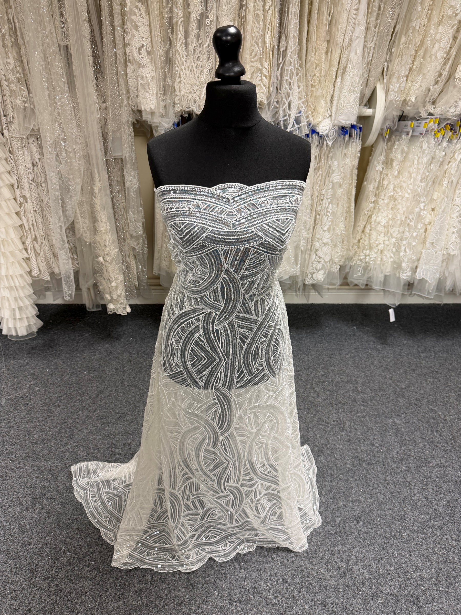 Ivory Emb Beaded Tulle - EB1056