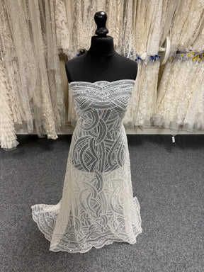 Ivory Emb Beaded Tulle - EB1056