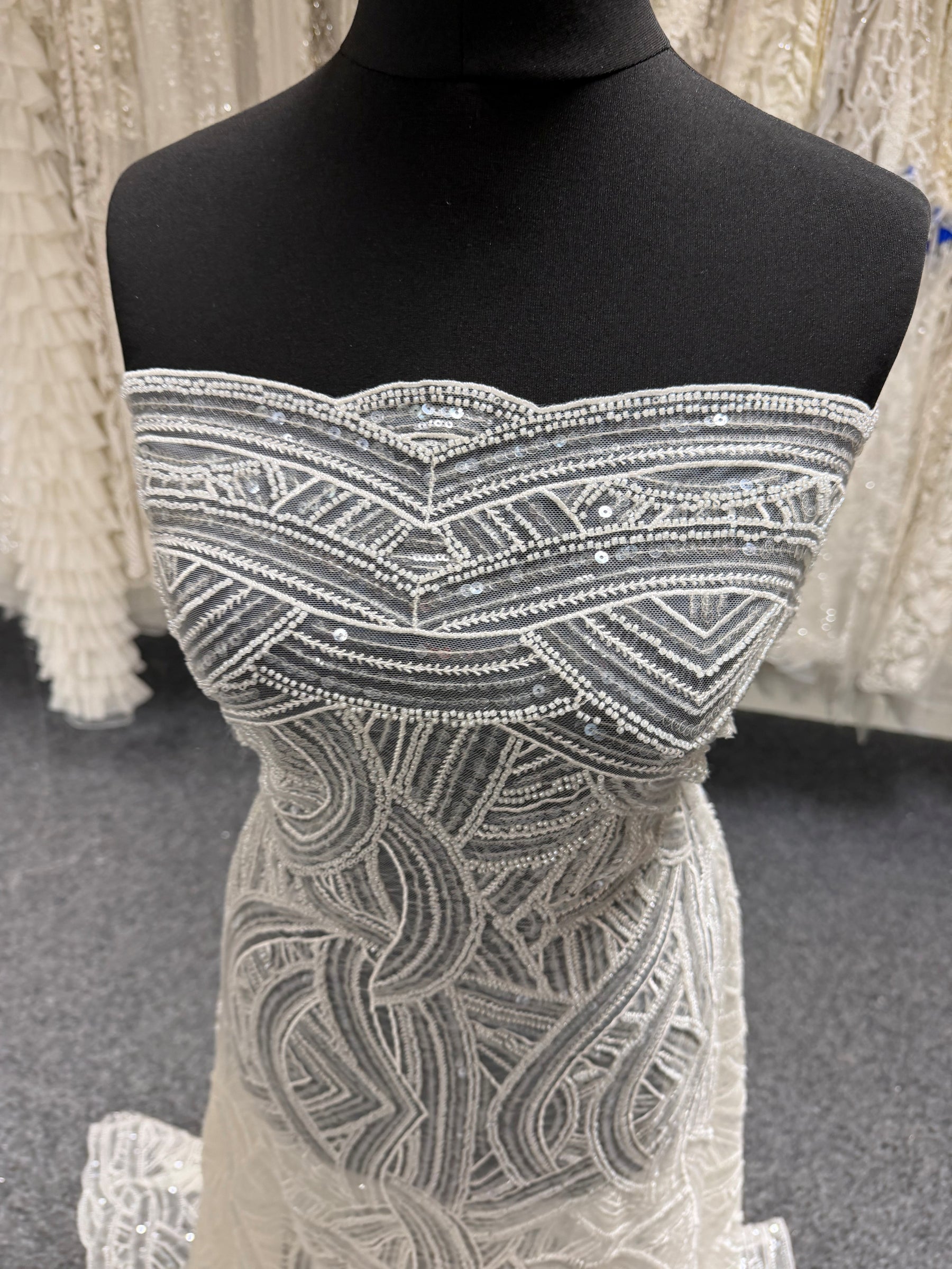 Ivory Emb Beaded Tulle - EB1056