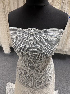 Ivory Emb Beaded Tulle - EB1056