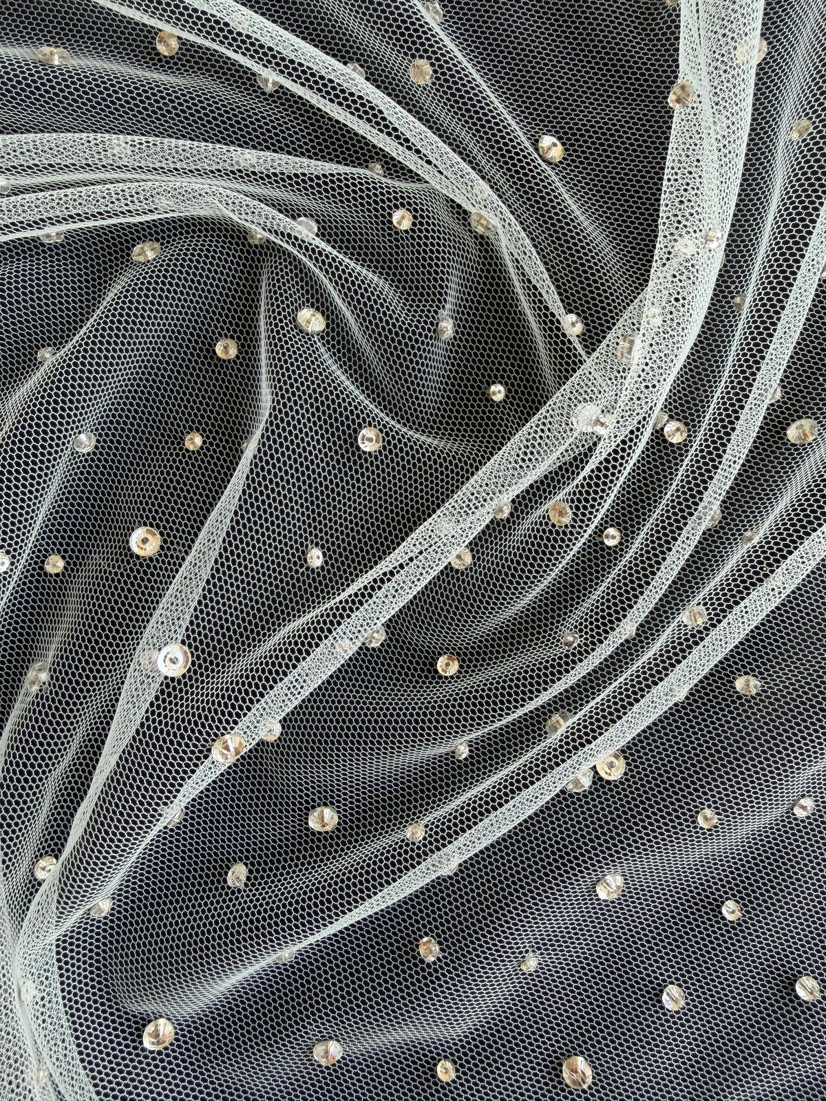 Ivory Emb Beaded Tulle - EB1061