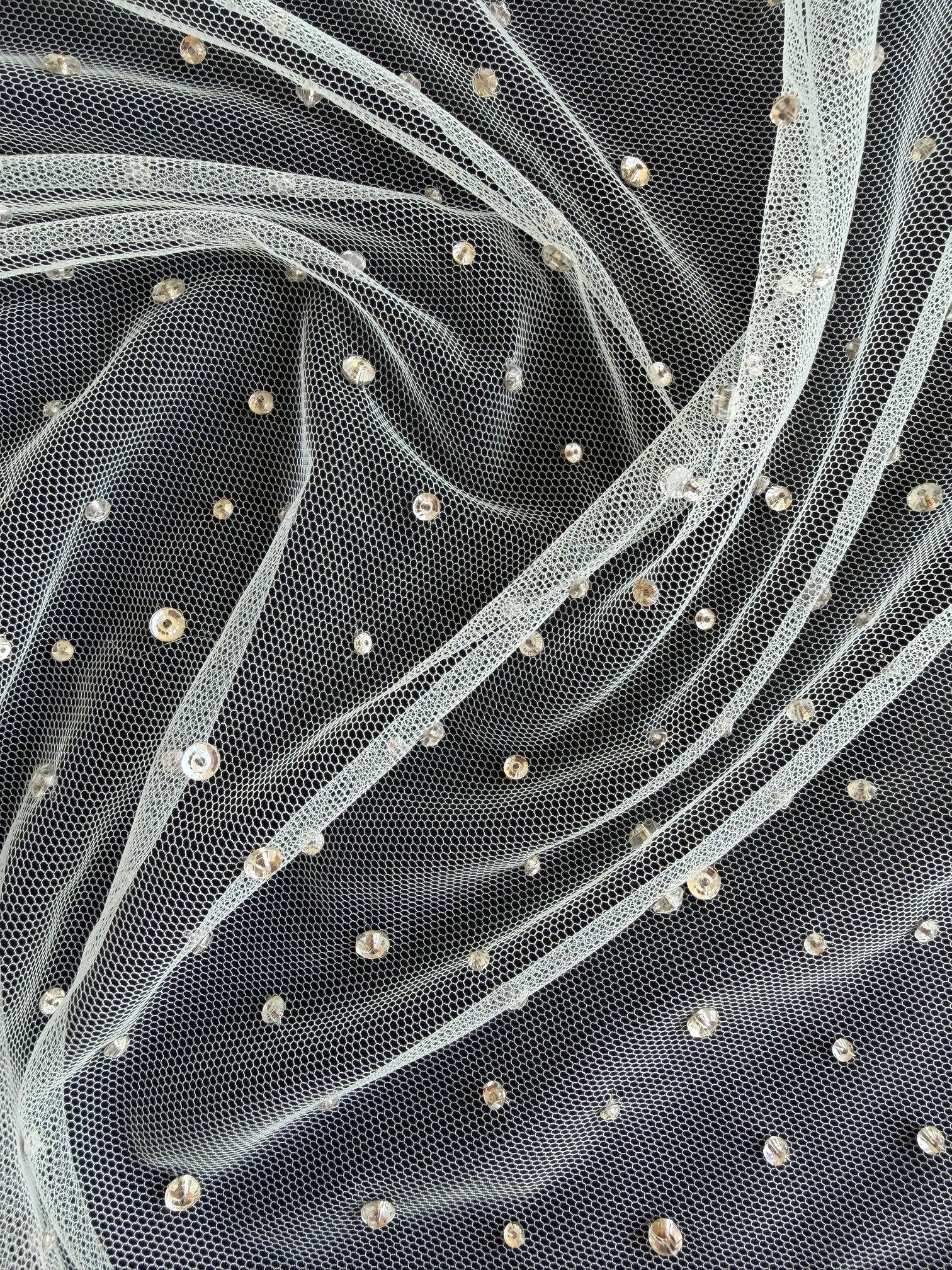 Ivory Emb Beaded Tulle - EB1061