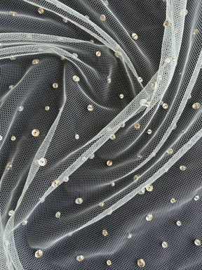 Ivory Emb Beaded Tulle - EB1061