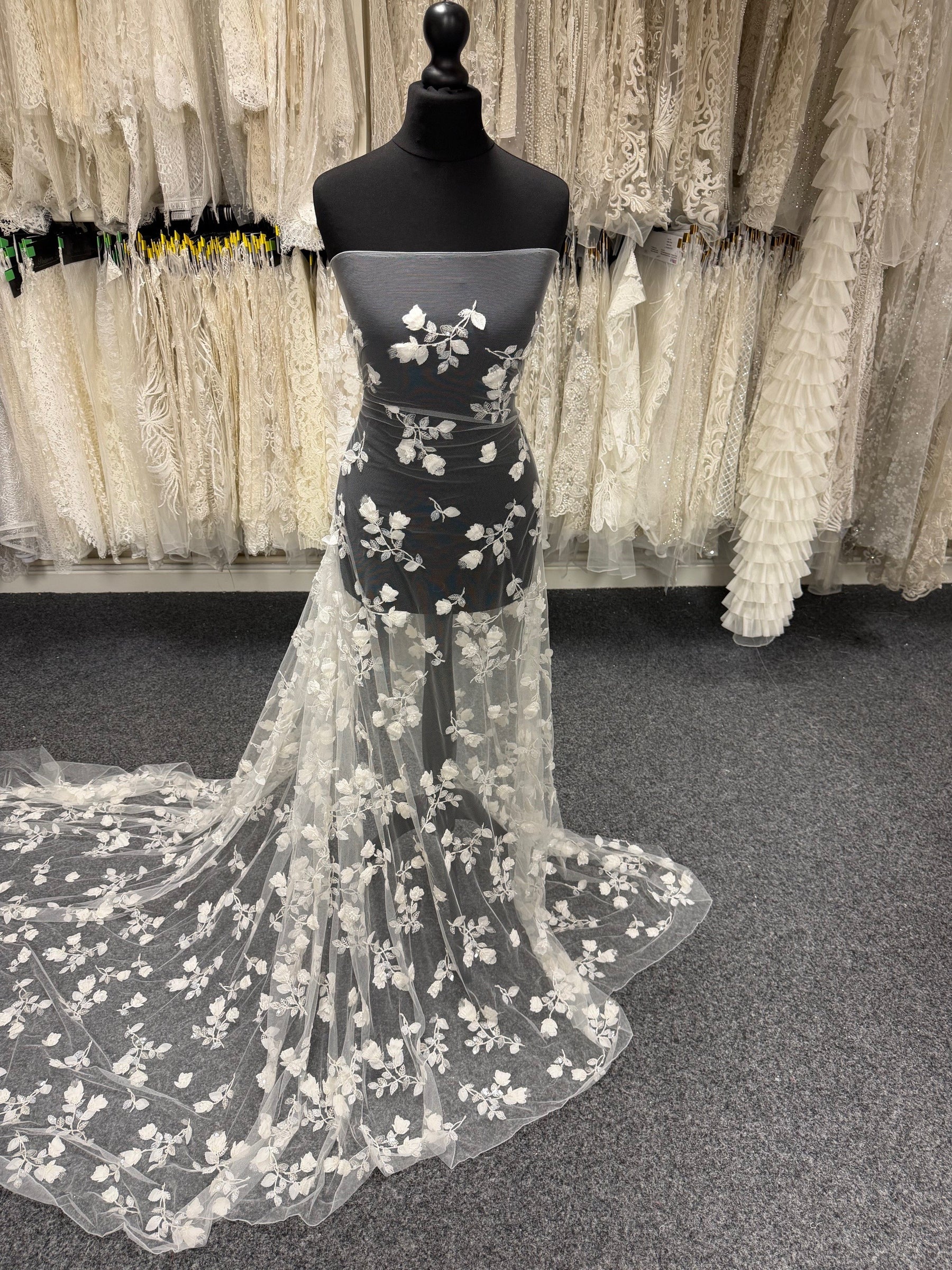 Ivory 3D Emb Beaded Tulle - EB1063