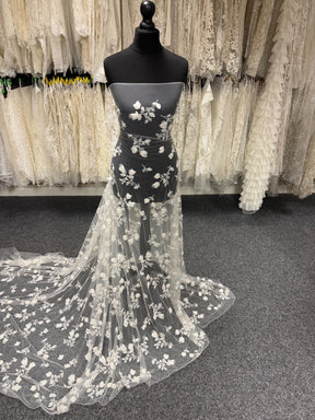 Ivory 3D Emb Beaded Tulle - EB1063